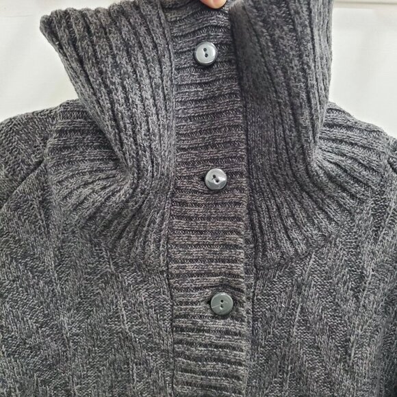 Liz Claiborne Gray Chunky Knit Fold Over Collar Button Up Wool Blend Sweater S‎ - Picture 3 of 7